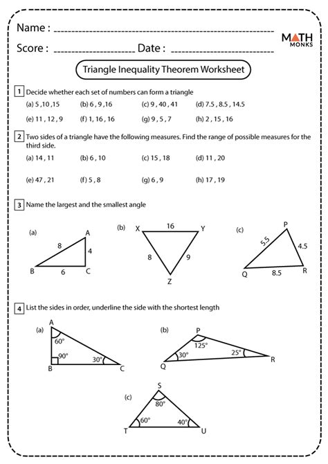 triangle inequality theorem worksheet math monks answer key